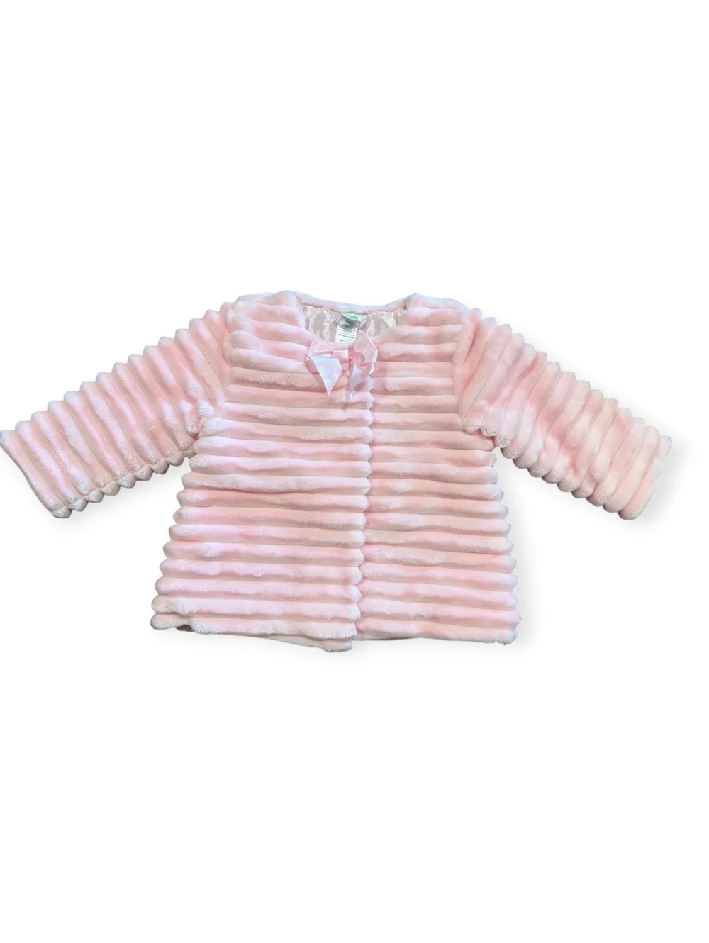 Little Me Baby Jacket 12M Pink Plush Ribbed Satin Lined with Bow Detail